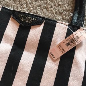 Victoria’s Secret pink and black striped tote
